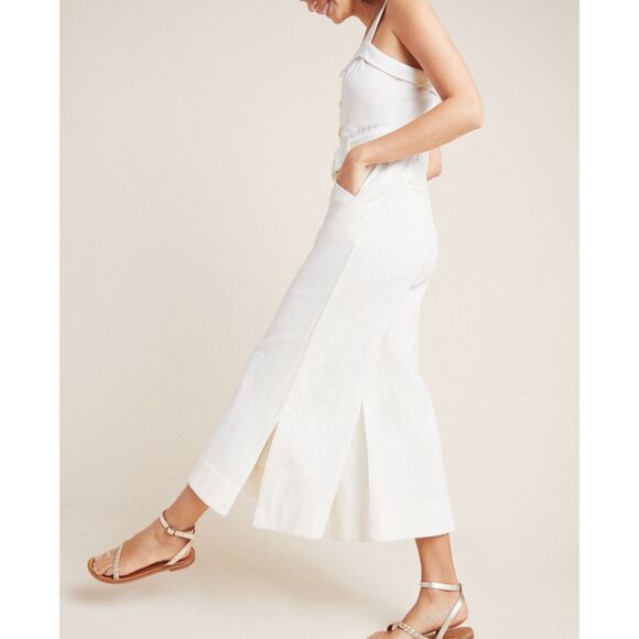 ~ By Anthropologie 0 Jumpsuit Linen Blend Cape Cod Crop Wide Leg Sleeveless - Picture 2 of 16